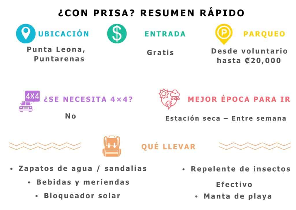 Resumen r&aacute;pido de Playa Mantas: playa cerca de San Jos&eacute;, acceso f&aacute;cil, aguas calmas y arena suave; posible ver mantarrayas. En marea baja se puede caminar a Playa Blanca.